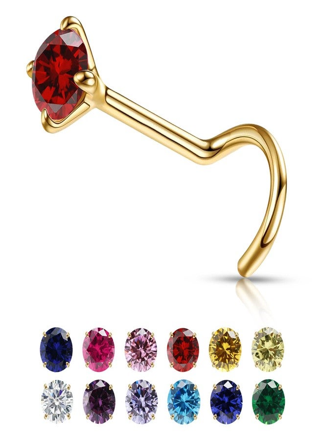 VDKIDKT Small Gold Birthstone Nose Stud for Women 20G, Hypoallergenic Nostril Solid 3mm Round CZ Nose Rings Studs for Women Tiny Gold Nose Piercing Jewelry(1.Jan-Garnet) - Image 1